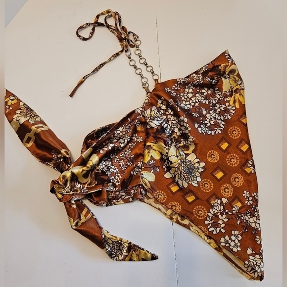 J is for Justify crop top floral pattern copper color baby tee fall cropped top - Picture 13 of 16